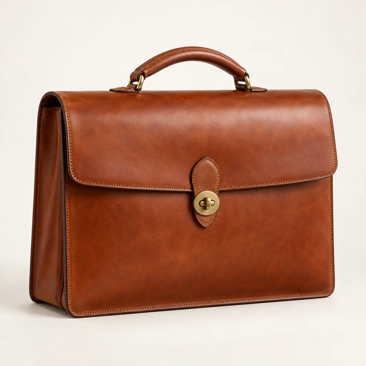 Cognac Burlington Flap Leather Briefcase